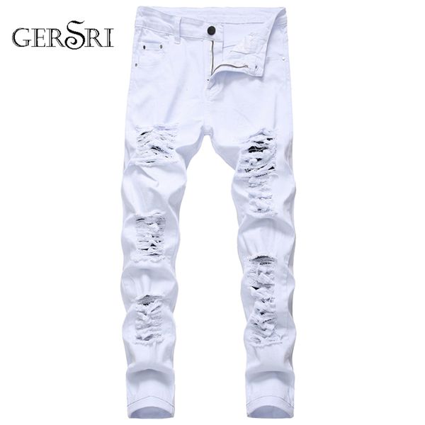 

men wear straight hole jeans, wear, famous brand fashion digner, white, Blue