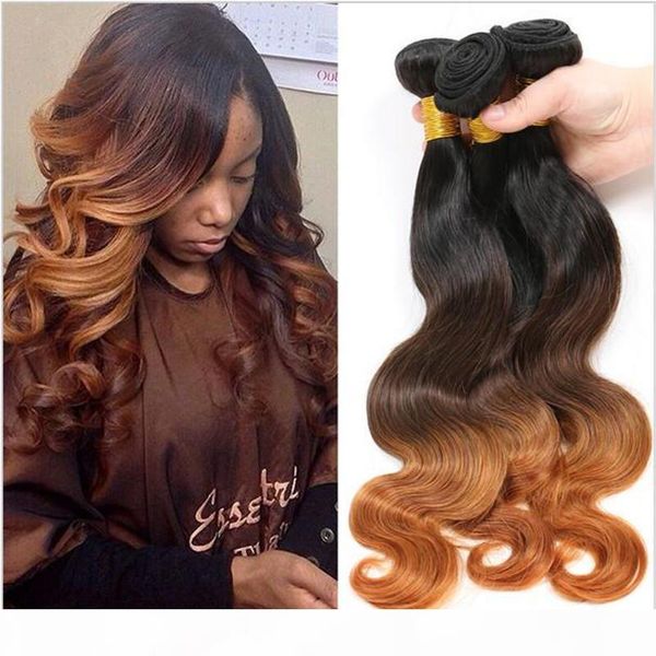 

1b 4 30 ombre virgin brazilian human hair extensions 3pcs body wave brazilian human hair three tone colored virgin hair weave bundles, Black