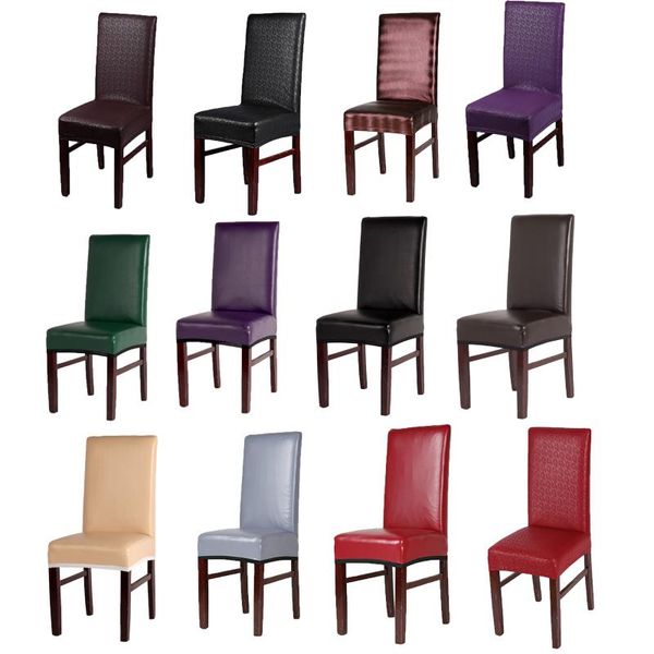 

solid color chair covers elastic pu leather stretch seat cover chairs protective case for living room chair wedding banquet