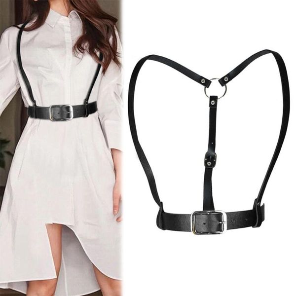 

belts women gothic faux leather body harness belt punk rock waist straps girdle harajuku adjustable buckle vest decorative accessorie, Black;brown
