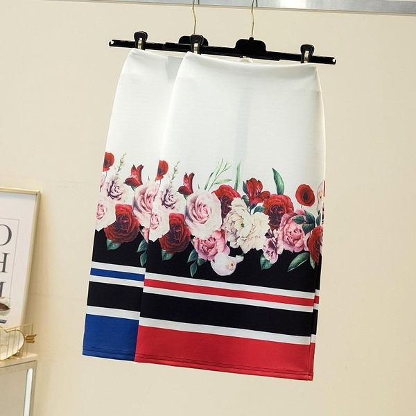 

skirts 2021 vintage fashion gorgeous flower floral print women pencil ladies plus size bodycon saias girls faldas slim bottoms, Black