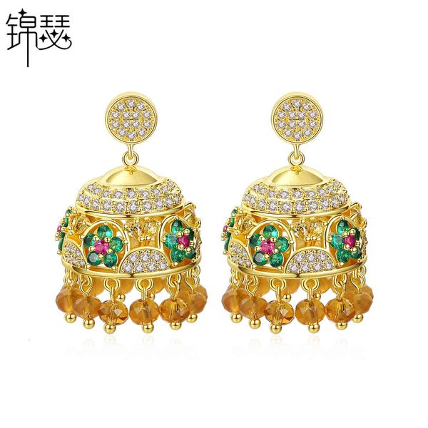 

jewelry charm stud golden tassel copper inlaid zirconium earrings gift