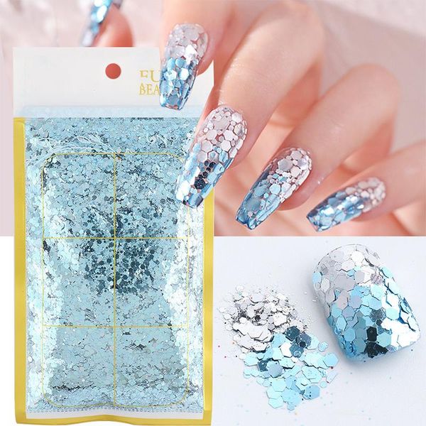 

nail glitter 50g holographic mixed hexagon shape chunky sequins sparkly flakes slices manicure body decorations, Silver;gold
