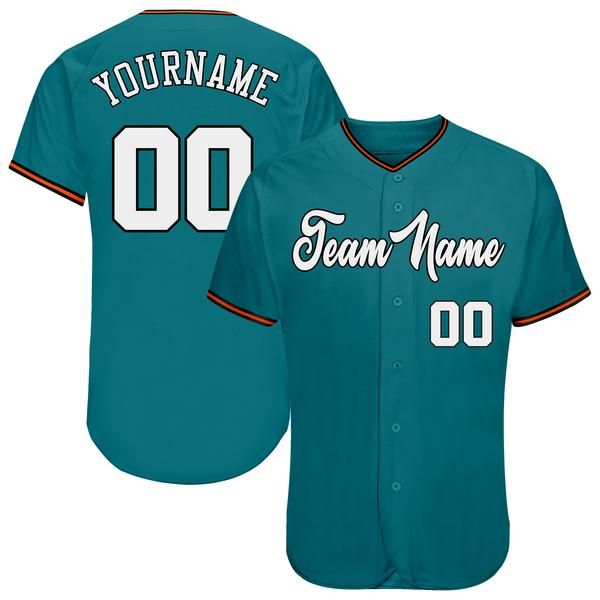 

custom aqua white-orange authentic baseball jersey, Blue;black