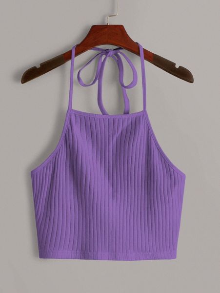 

solid rib-knit halter 64dj#, White