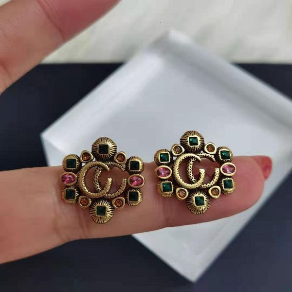 

earrings designer new jewelry g ancient family double g letter color stone fashion temperament personality 925 silver needle female, Golden
