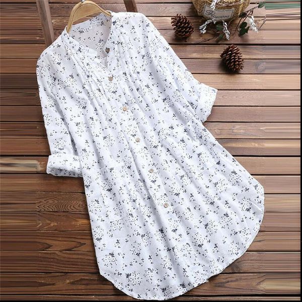 

women boho long sleeve baggy shirt dress plus size kaftan casual tunic blouse 2021 floral print summer fashion clothes  3xl, White