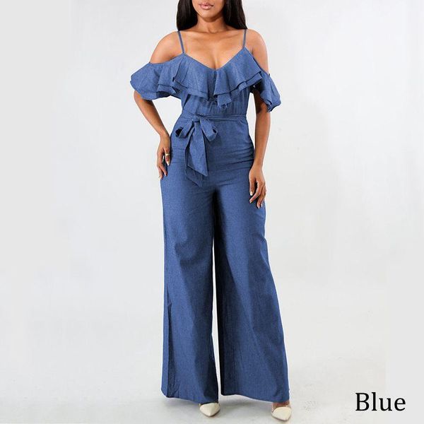 

women's jumpsuits & rompers vond plus size demin romper women jumpsuit 2021 summer club overalls casual loose ruffles playsuits wide le, Black;white