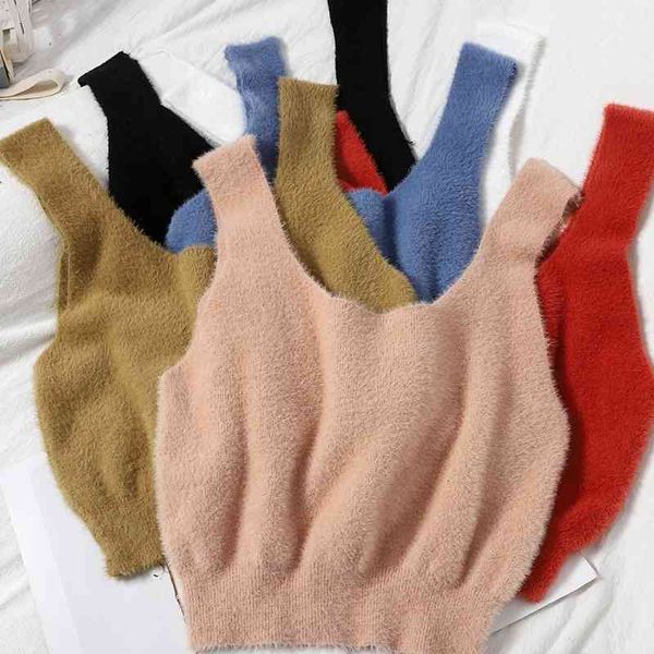 

women's tanks & camis spring clothing bottoming plush sling knit slim short sweet soft knitted vest women womens dnw, White