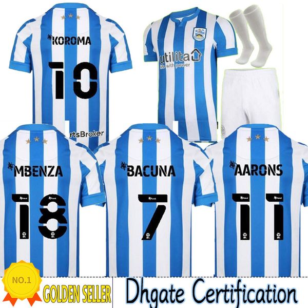 

21/22 huddersfield soccer jerseys home blue white away third koroma campbell mbenza bacuna 2021 2022 football shirts sarr toffolo holmes men, Black;yellow