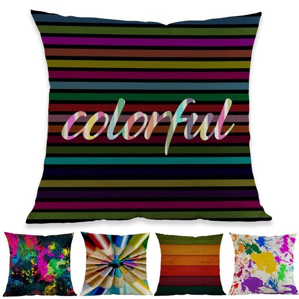 

cushion/decorative pillow colorful colors paint stripe rainbow waves visual impact geometric pattern throw case home sofa decorative cushion