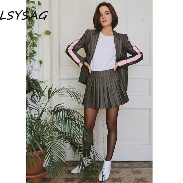 

women's suits & blazers lsysag women casual blazer striped pleated mini skirt clothing for office ladies 2021 elegant full sleeve mosai, White;black