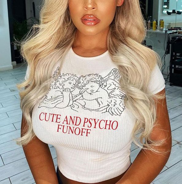 

women's tanks & camis sagace 2021 women crop short sleeve fashion o-neck angel print casual white tank summer