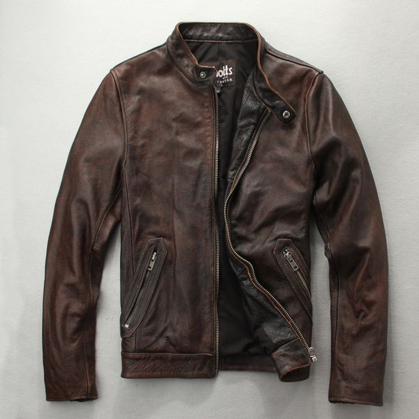 

real leather jacket men genuine cowhide stand collar motorcylce jacket for men style mens clothing chaqueta cuero hombre wpy2494, Black