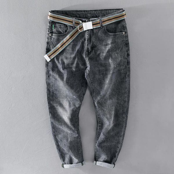 

ankle-length with belt jeans men pants casual stretch comfortable trousers for men solid trendy mens clothing spodnie pantalones, Blue