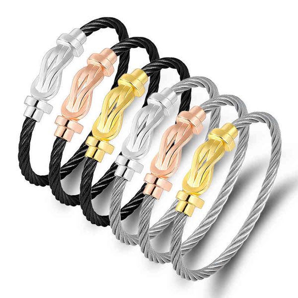 

bangles bracelet popular titanium steel wire rope magnetic buckle 8-shaped smooth 8 Â° 0-head micro inlaid, Black