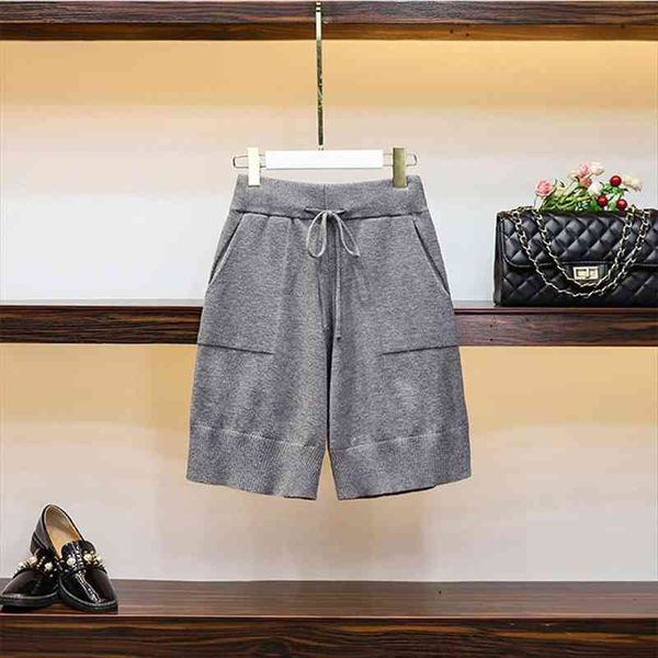 

loose black high waist knit women shorts autumn winter casual pockets plus size drawstring leisure wear short pants, White;black