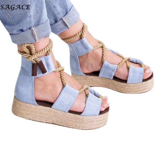 

sagace sandals women 2021 summer beach shoes rope lace up flat sandals ladies chaussures platform sandales femme shoes woman #30, Black