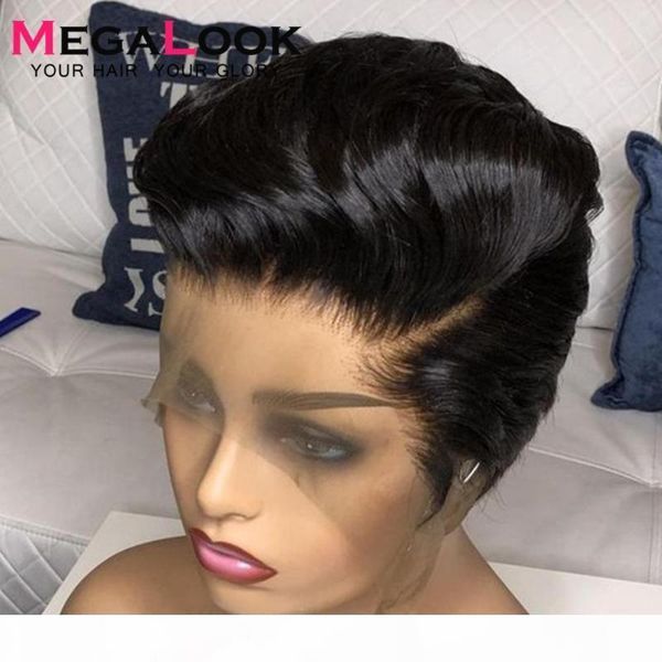 

pixie cut wig lace front human hair wig brazilian straight lace front wigs for women 180 human hair glueless short wigs, Black;brown