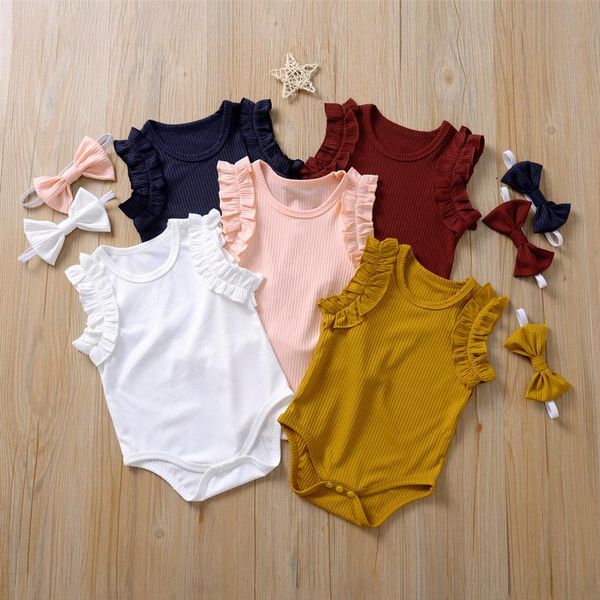 

rompers 2021 baby headband autumn clothing born boy girl ribbed jumpsuit bodysuit flare long sleeve clothes solid outfits 6m-3y, Blue