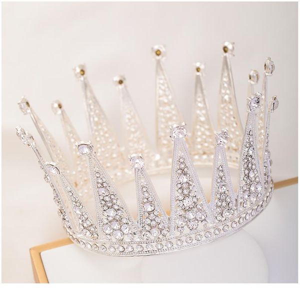 

trendy wedding hair accessories silver color round crown crystal headdress bridal hair jewelry lady tiara diadem wedding jllcek