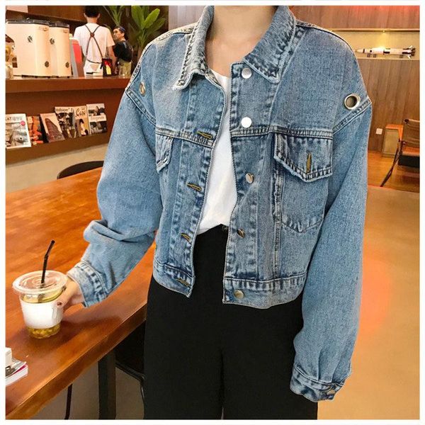 

fashion female 2021 new autumn loose casual batwing sleeves vintage jeans jackets denim jacket outerwear all match coat, Black;brown