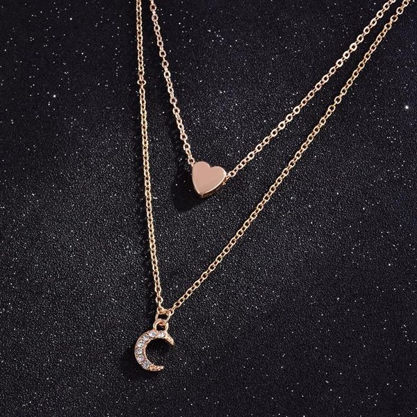 

pendant necklaces fashion retro heart moon circle multilayer gold colodr necklace party charm jewelry accessories for women, Silver