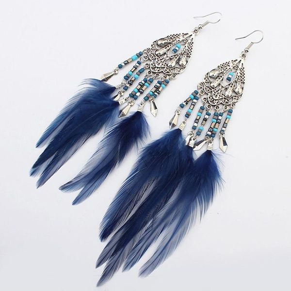 

dangle & chandelier vintage bohemia feather tassel drop earrings for women long hanging earring female jewelry brincos, Silver