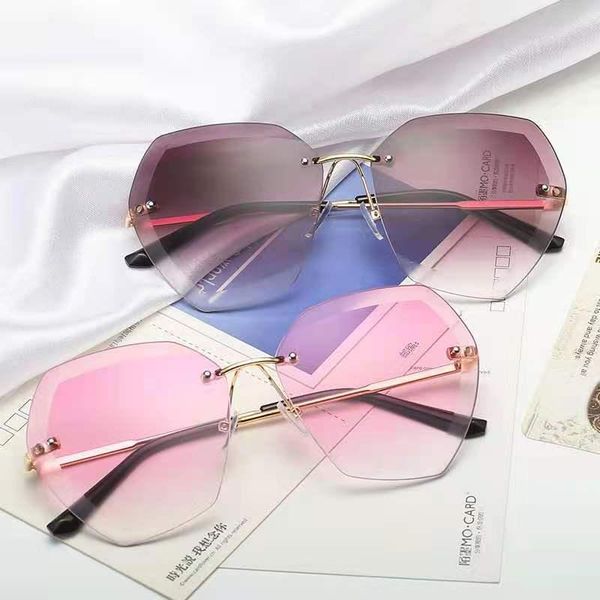 

sunglasses 2021 fashion brand design vintage rimless pilot women men retro cutting lens gradient sun glasses female uv400, White;black