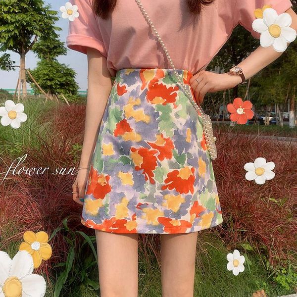 

skirts short skirt female korean version of the high waist thin package hip ink tie-dye all-match a-line, Black