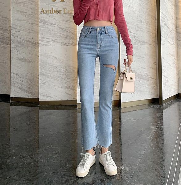 

women's jeans korean vintage ripped women high waist slim casual mom streetwear boyfriend ladies hole denim trousers spring summer, Blue