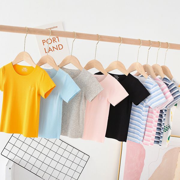

summer children's wear new boys and girls seamless short sleeve t-shirt trendy boneless suture top, Black;white