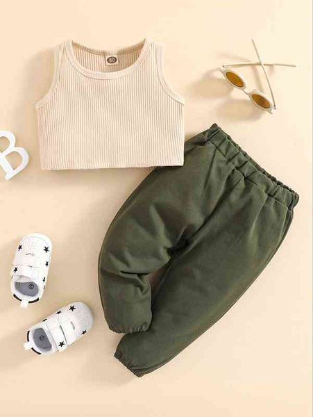 

baby ribbed knit tank & sweatpants she, White