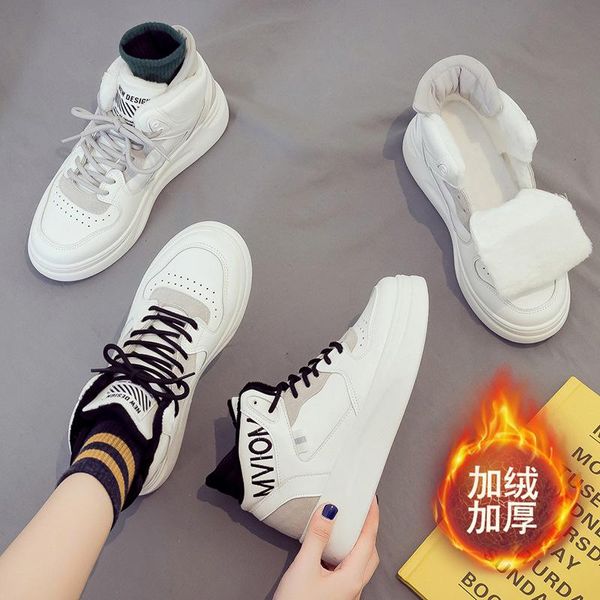 

boots winter women 2021 fashion lace up thicken warm high shoes woman round toe mid heel platform, Black