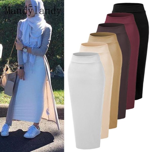 

skirts mandylandy muslim women bandage elegant modest islamic warm pencil long skirt thick bodycon maxi, Black