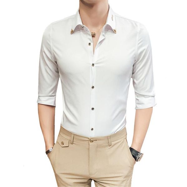 

men's casual shirts summer white fashion slim shirt single-breasted square collar camisa masculino, White;black