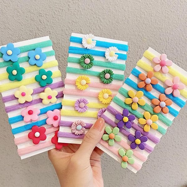 

hair accessories 10pcs/set rainbow cartoon character fruits flower nylon elastic bands women girl sweet rubber tie scrunchie headwear, Slivery;white