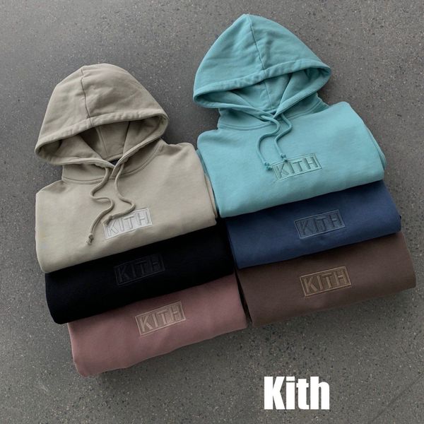 

autumn winter cotton kith hooded sweaters loose-fit embroidered letters hoodies, Black