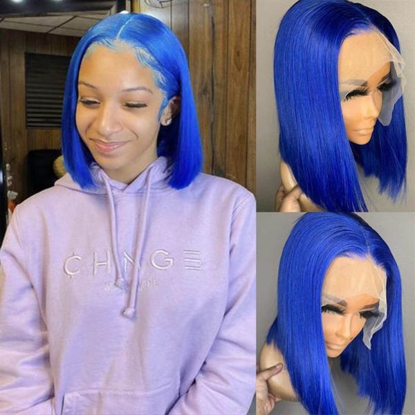 

lace wigs short bule colored straight bob wig human hair transparent brazilian 13x1 part, Black;brown