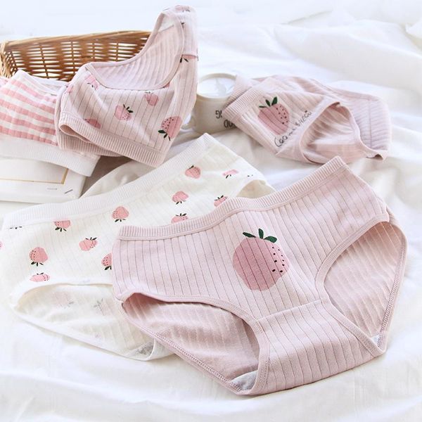 

women's panties 2021 sweet cartoon fruit cotton girls underwear breathable printed women strawberry pink briefs lingerie wdc4821, Black;pink