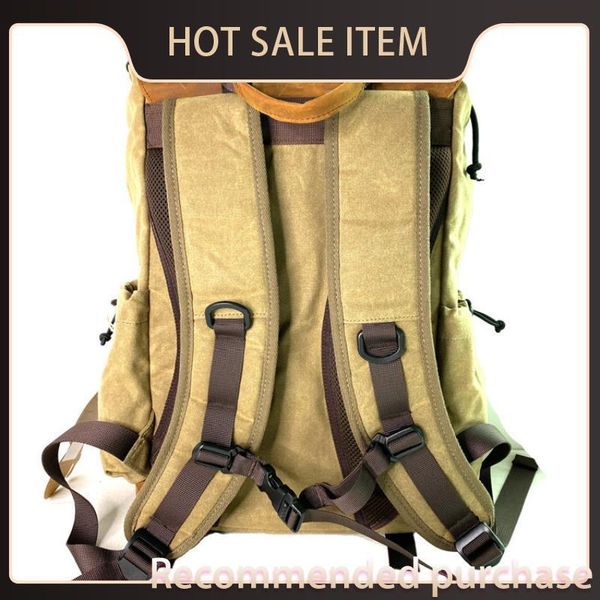 

straight men's wax canvas backpack backpack bag waterproof computer oil leisure schoolbag uoxoj, Red;black