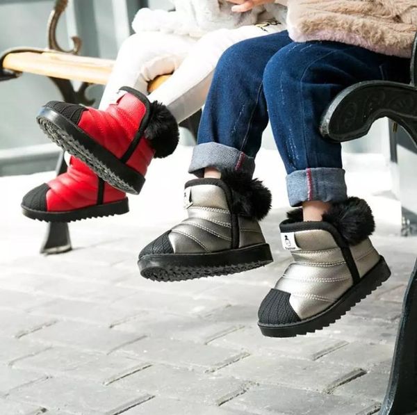 

boots winter baby girls boys snow warm outdoor children waterproof non-slip kids plush cotton sport shoes, Black;grey
