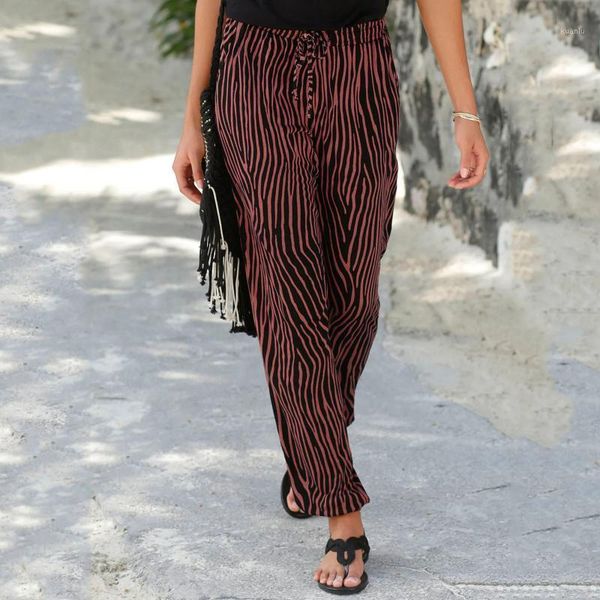 

women's pants & capris women high waist casual long pencil printing loose trousers boho beach pockets drawstring, Black;white