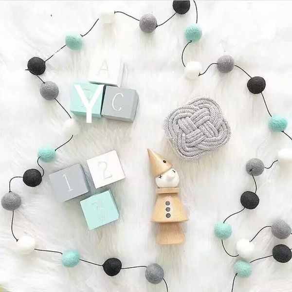 

party decoration 2.5m 30pcs/set nordic colorful felt ball string ornament pompom garland for girls room tent hanging decor diy supply