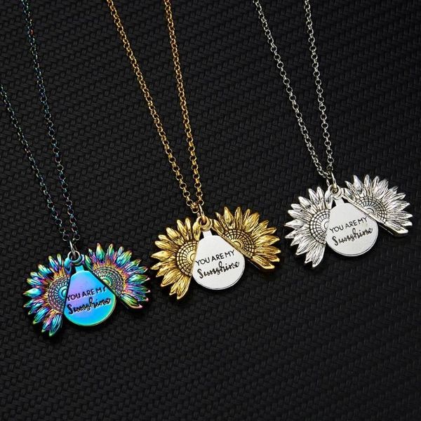 

pendant necklaces 2021 retro hip-hop punk men's and women's sunflower-style golden colorful necklace color gift, Silver