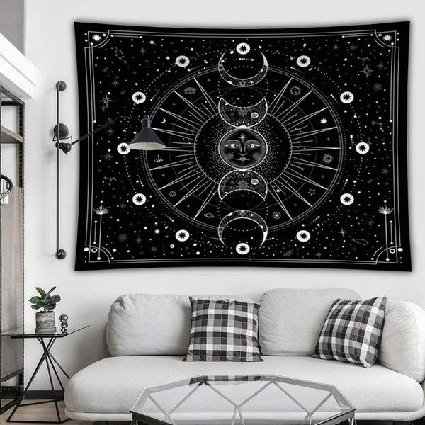 

tapestries tarot moon phase tapestry starry sky black and white wall hangings bedroom home carpet deco