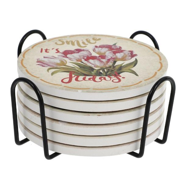 

mats & pads 1 set of beautiful coasters decorative round with storage rack