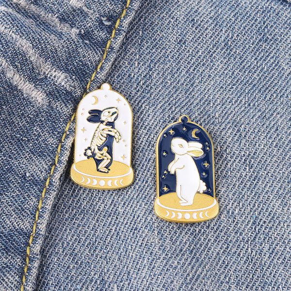 

alloy glass rabbit model cowboy brooches women girls cartoon animal lapel pins moon star enamel clothes accessories badge backpack hat ornam, Gray