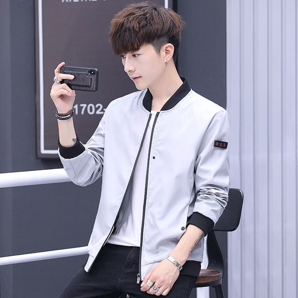 

korean trend pilot spring and autumn thin baseball collar men's jacket, Black;brown