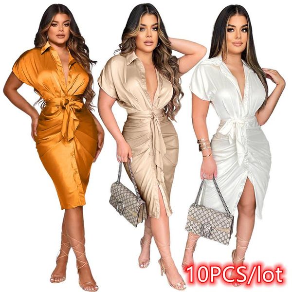 

casual dresses wholesale item 10pcs women midi dress v neck bandage button up hollow out silk nightclub party bodycon outfits, Black;gray